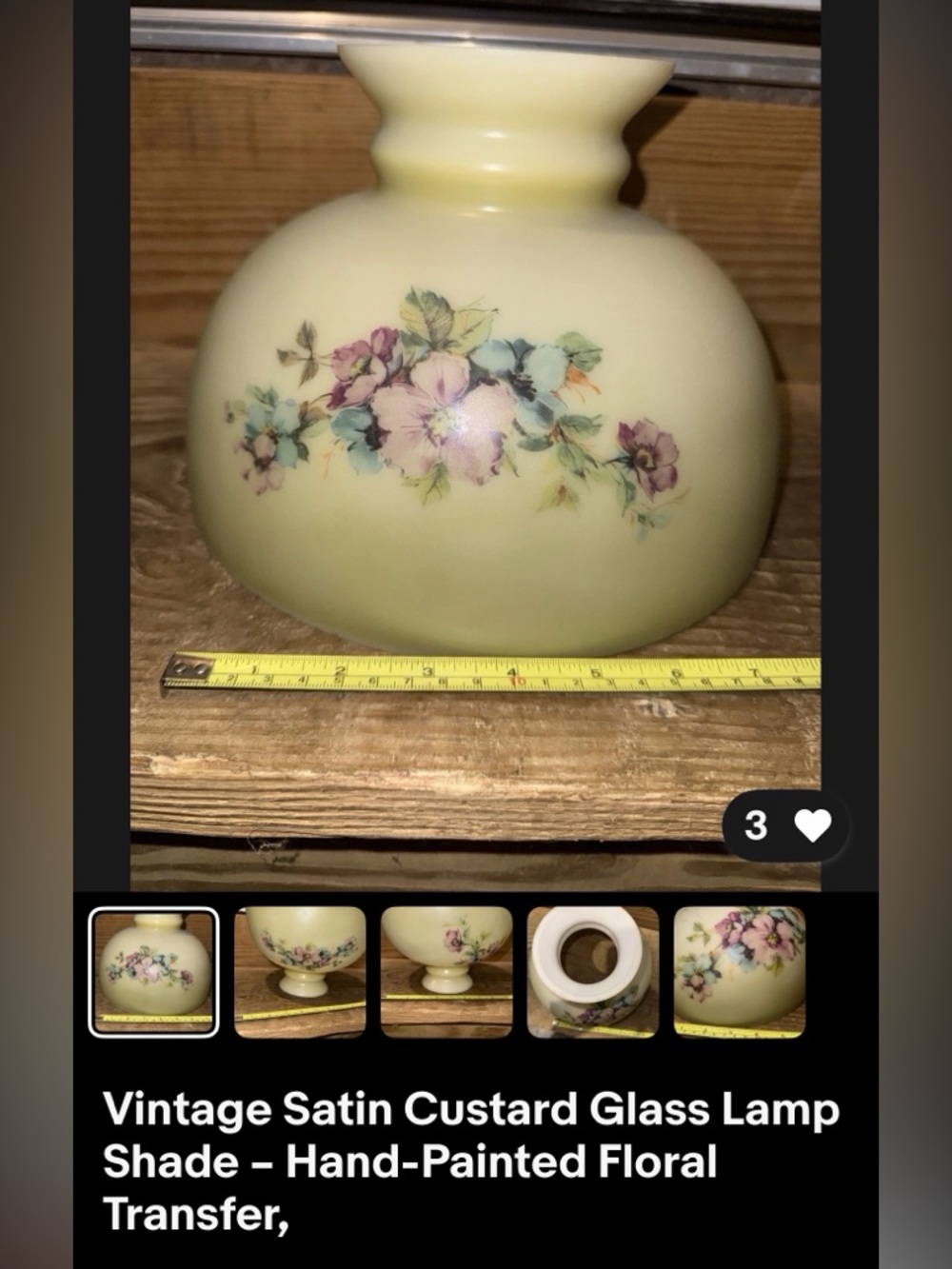 Hand-Painted Satin Custard Glass Lamp Shade - Yellow Floral